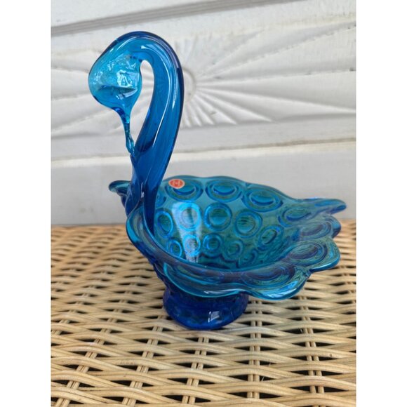 Vintage MCM Italy Art Glass Blue Swan Candy Dish Bulls Eye Pattern - Picture 4 of 15